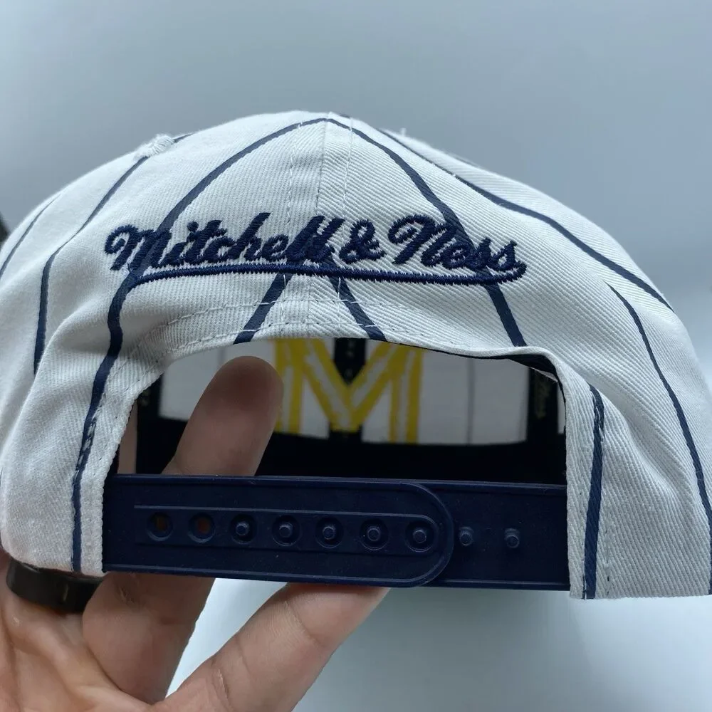 Michigan Wolverines Mitchell & Ness Hat Retro Pinstripe Snapback White Blue NWOT
